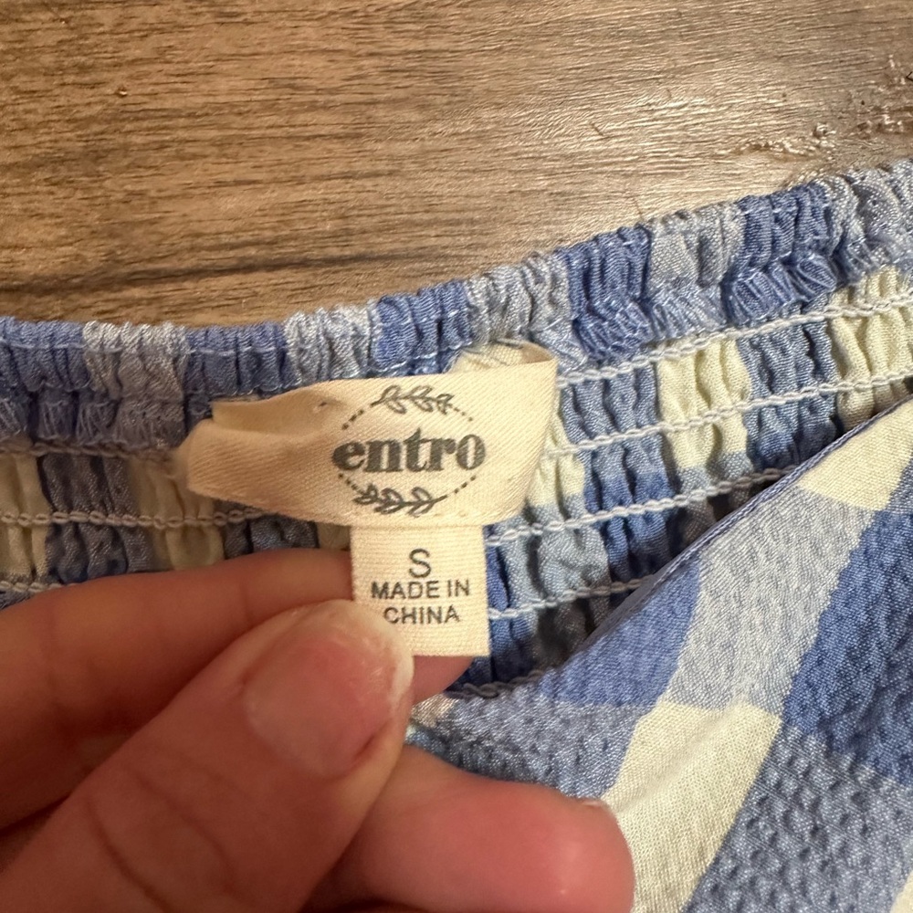 Entro Blue and White Gingham Square Neck Peplum Top - Picture 9 of 9
